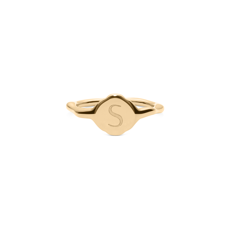 Fluid Letter Pinky Ring Solid Gold 14 ct - High Gloss